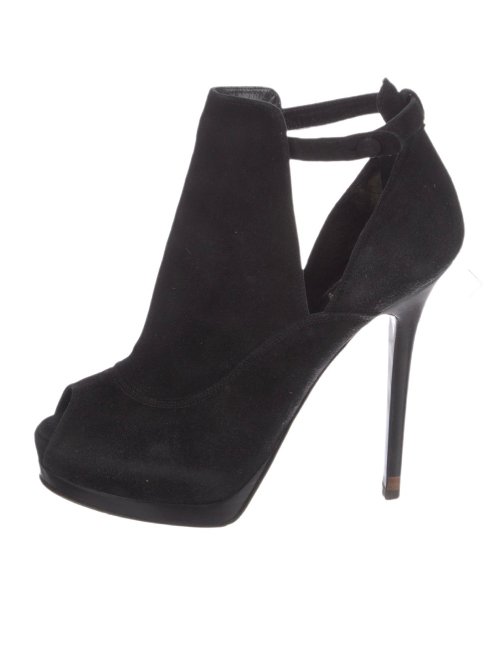 Fendi Black Suede Peep Toe Platform Slingback Pumps Heels Size 8